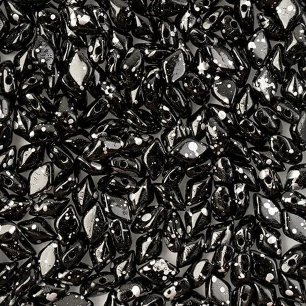 4756 Matubo Czech Gemduo 2-Hole, Jet Silver Splash, 50g